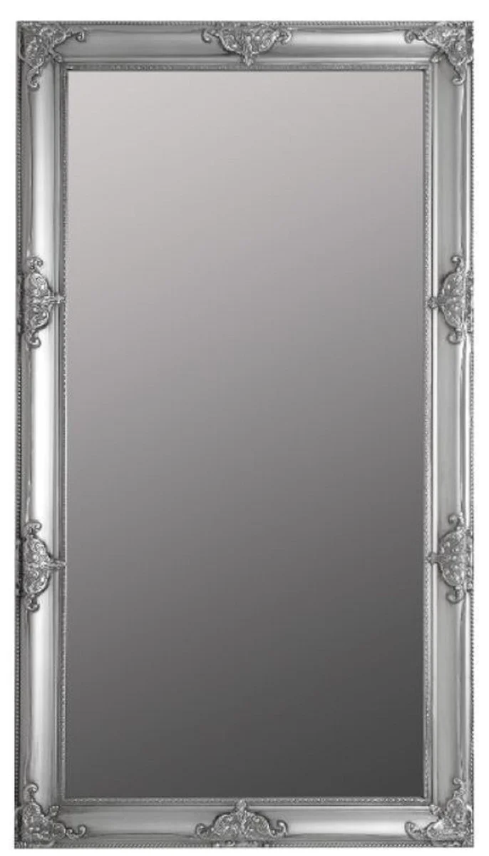 Baroque wall mirror silver 72 x H. 132 cm - Handcrafted baroque mirror with wooden frame and beautiful decorations