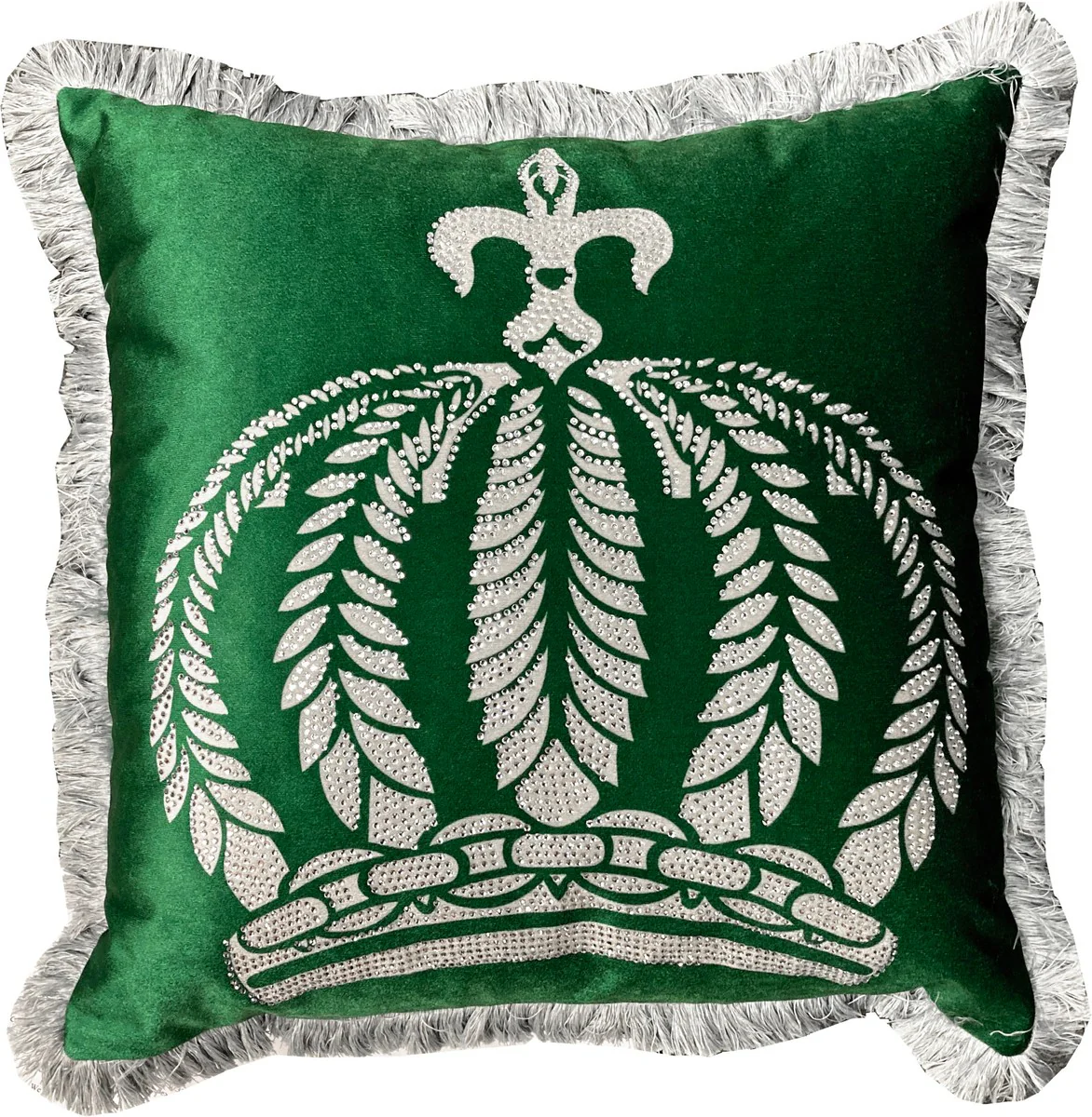 Harald Glööckler Pompöös cushion by green / silver crown with rhinestones - luxury decorative cushion
