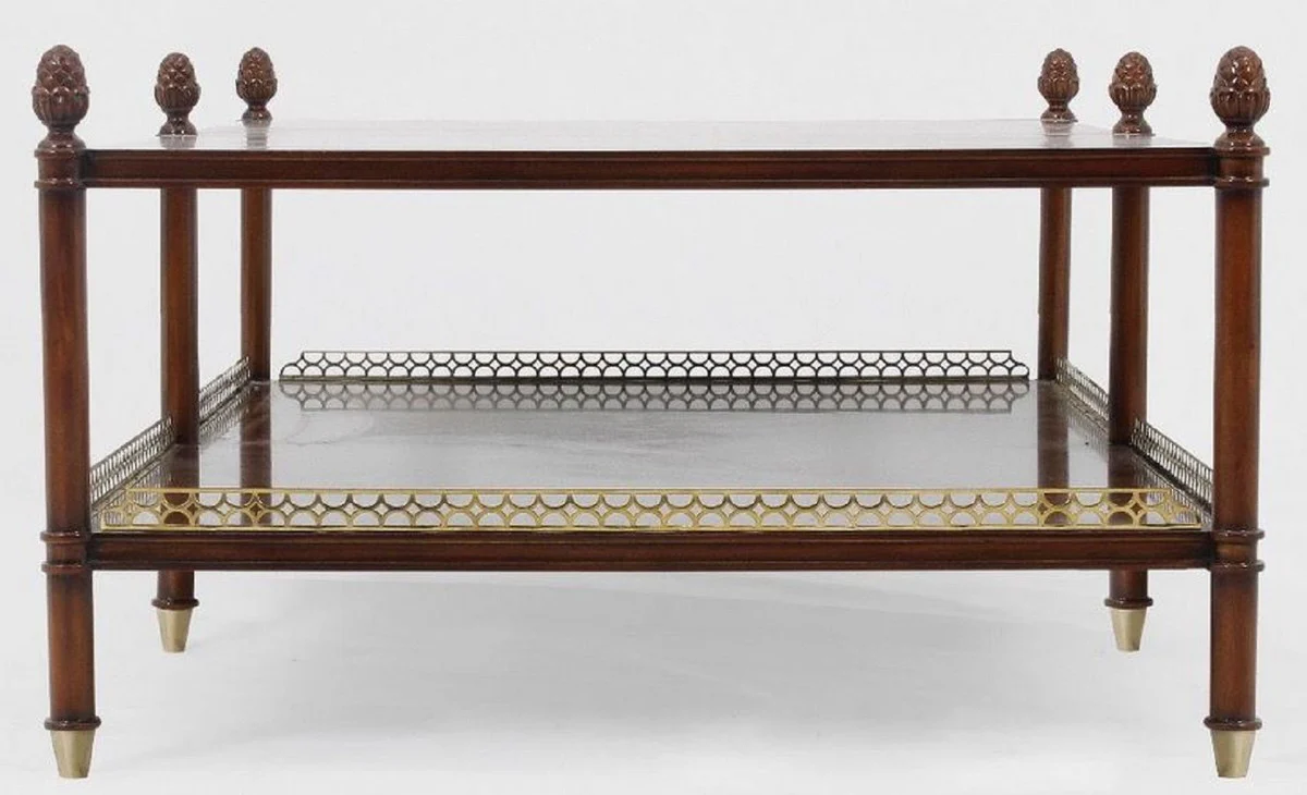 Luxury Art Nouveau coffee table brown / gold / brass 129 x 81 x H. 48 cm - Noble mahogany living room table - Living room furniture - Luxury quality