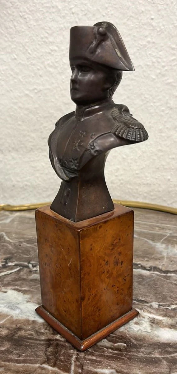 Luxus Deko Bronze Napoleon Büste auf Holzsockel Antik Bronze / Braun 10 x 7 x H. 24 cm - Bronzefigur - Dekofigur - Deko Accessoires