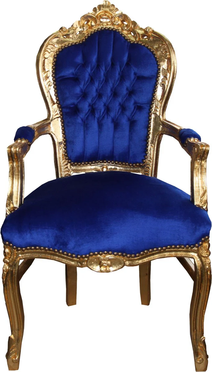 Baroque dining room chair blue / gold with armrests - Chair - Baroque chair - Furniture