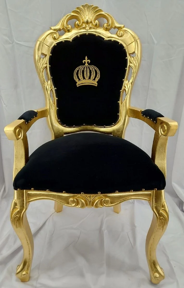 Pompöös by Luxury Baroque Dining Room Chair with Armrests Black / Gold - Pompööser Baroque Chair designed by Harald Glööckler - Baroque Dining Room Furniture