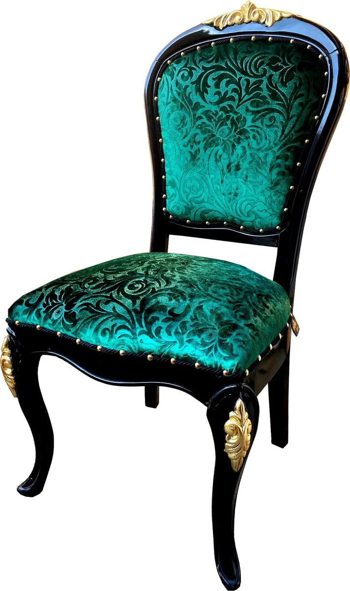 Pompöös by Luxury Baroque Dining Room Chair Green Pattern / Black / Gold - Pompööser Baroque Chair designed by Harald Glööckler - Baroque Dining Room Furniture
