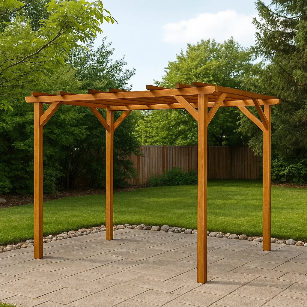 Rechteckige Pergola aus Naturholz, fest installiert, 300 x 250 x 270 cm, für Garten oder Terrasse. - we0oEiGUyLOH