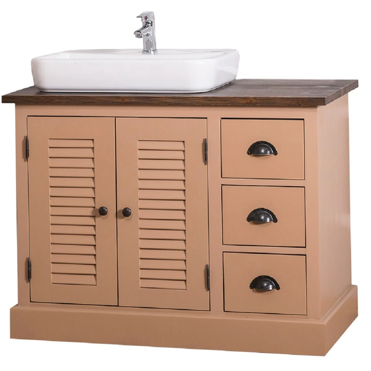 Country house style solid wood washbasin cabinet brown / dark brown 100 x 51 x H. 75 cm - country house style bathroom furniture