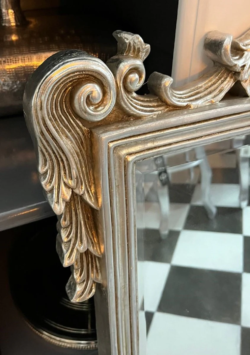Baroque mirror silver - Handcrafted wall mirror with elegant decorations - Magnificent baroque style wall mirror - Baroque wardrobe mirror - Baroque furniture - Noble & magnificent