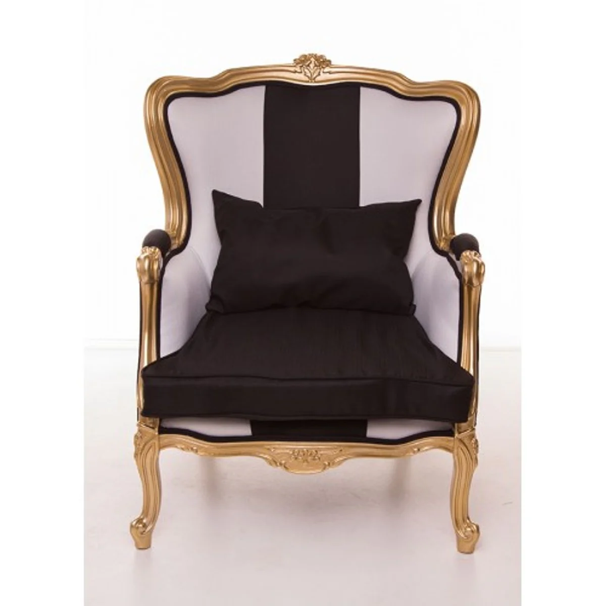 Luxus Barock Sessel Schwarz / Weiß / Gold Möbel - Luxury Hotel Collection