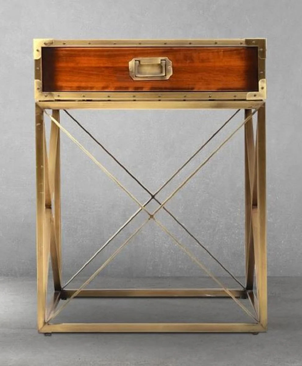 Luxury vintage style side table brown / brass 55.5 x 55.5 x H. 72 cm - Square bedside table with drawer - Living room furniture - Bedroom furniture - Luxury vintage style furniture