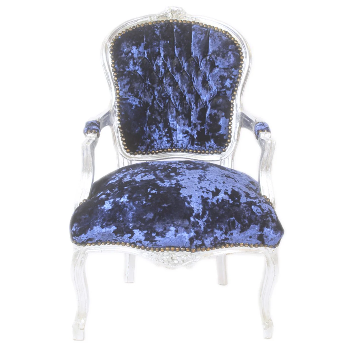Baroque Salon Chair Royal Blue Velor Fabric / Silver - Antique Design Furniture