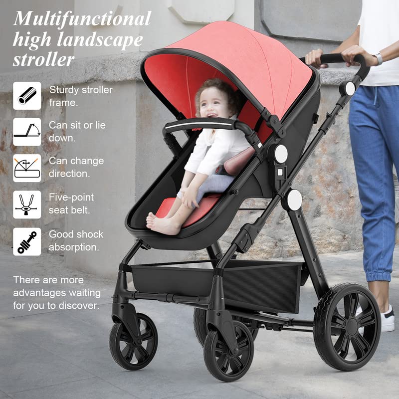 Kinderwagen für Neugeborene, wendbarer Stubenwagen für Kleinkinder, zum luxuriösen Vista-Sitz für Kleinkinder für Jungen und Mädchen, kompakter Einzel-All-Terrain-Kinderwagen, Kinderwagen-Abdeckung, Getränkehalter, Netz …