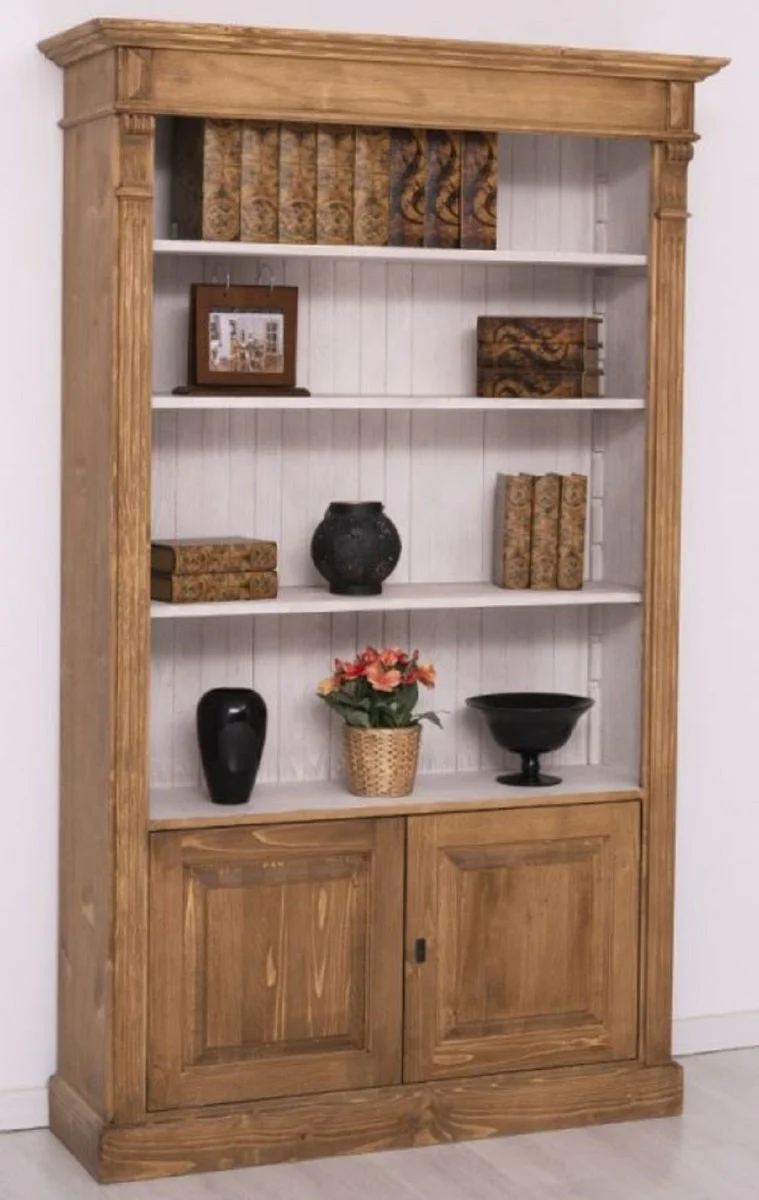 Country house style bookcase brown / gray 120 x 39 x H. 197 cm - solid wood cupboard - living room cupboard - office cupboard - country house style furniture
