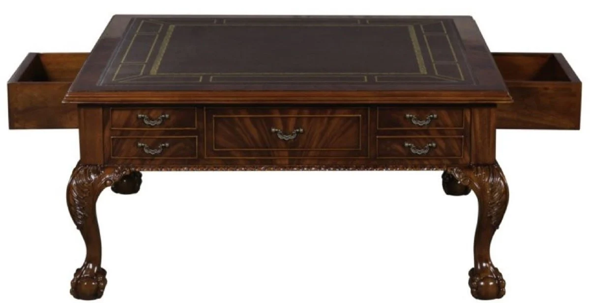 Luxury baroque living room table dark brown / brown 100 x 100 x H. 49 cm - coffee table with 20 drawers