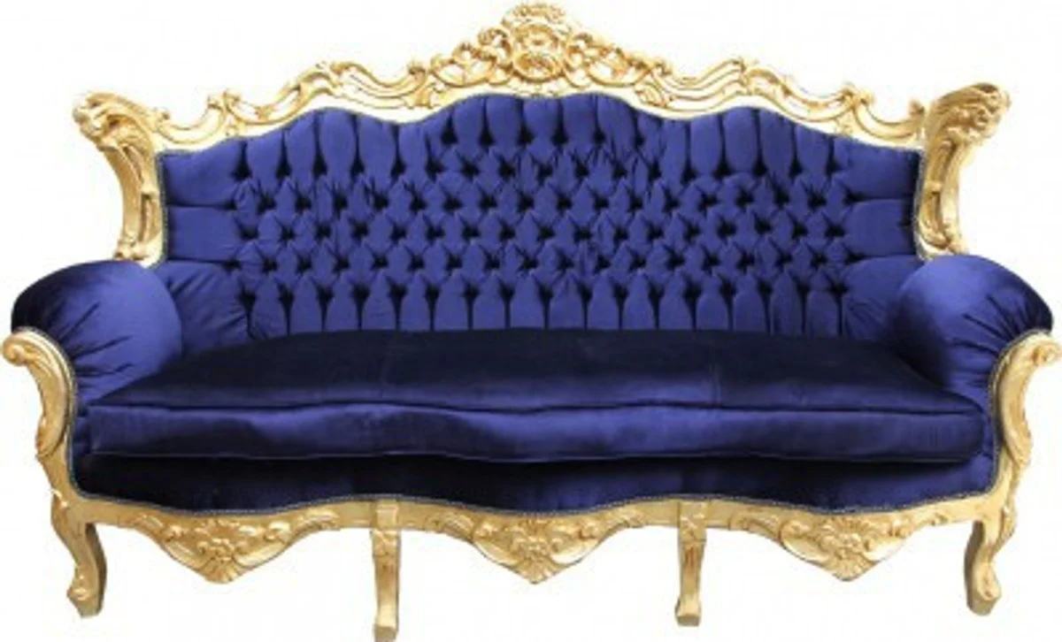 Baroque living room set royal blue / gold - 3 seater sofa + 2 seater sofa + 1 armchair