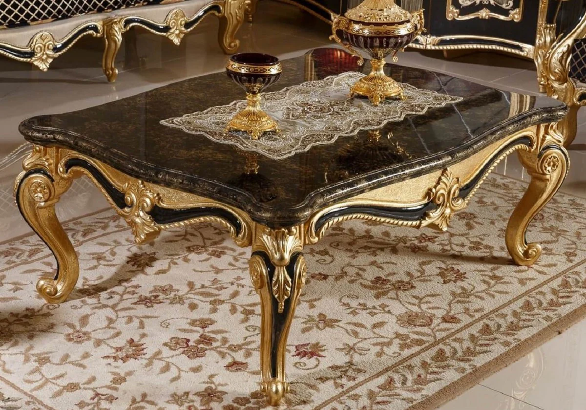 Luxury baroque coffee table black / gold - magnificent solid wood living room table in baroque style - baroque living room furniture - noble & magnificent
