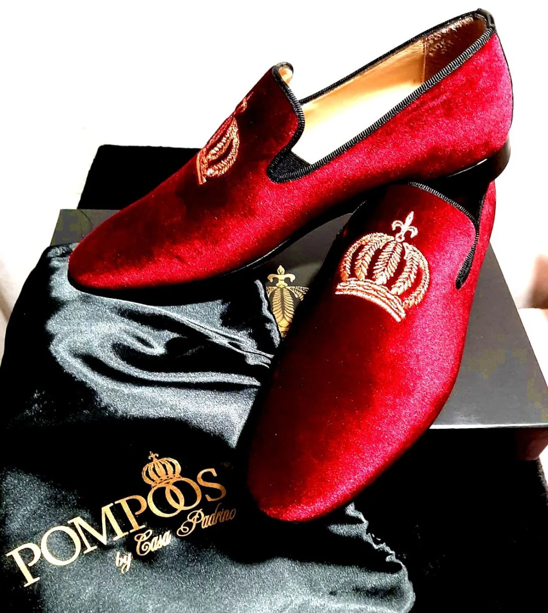 Pompöös by Luxury Velvet Slipper Crown Bordeaux Red / Gold - Various Shoe Sizes - designed by Harald Glööckler