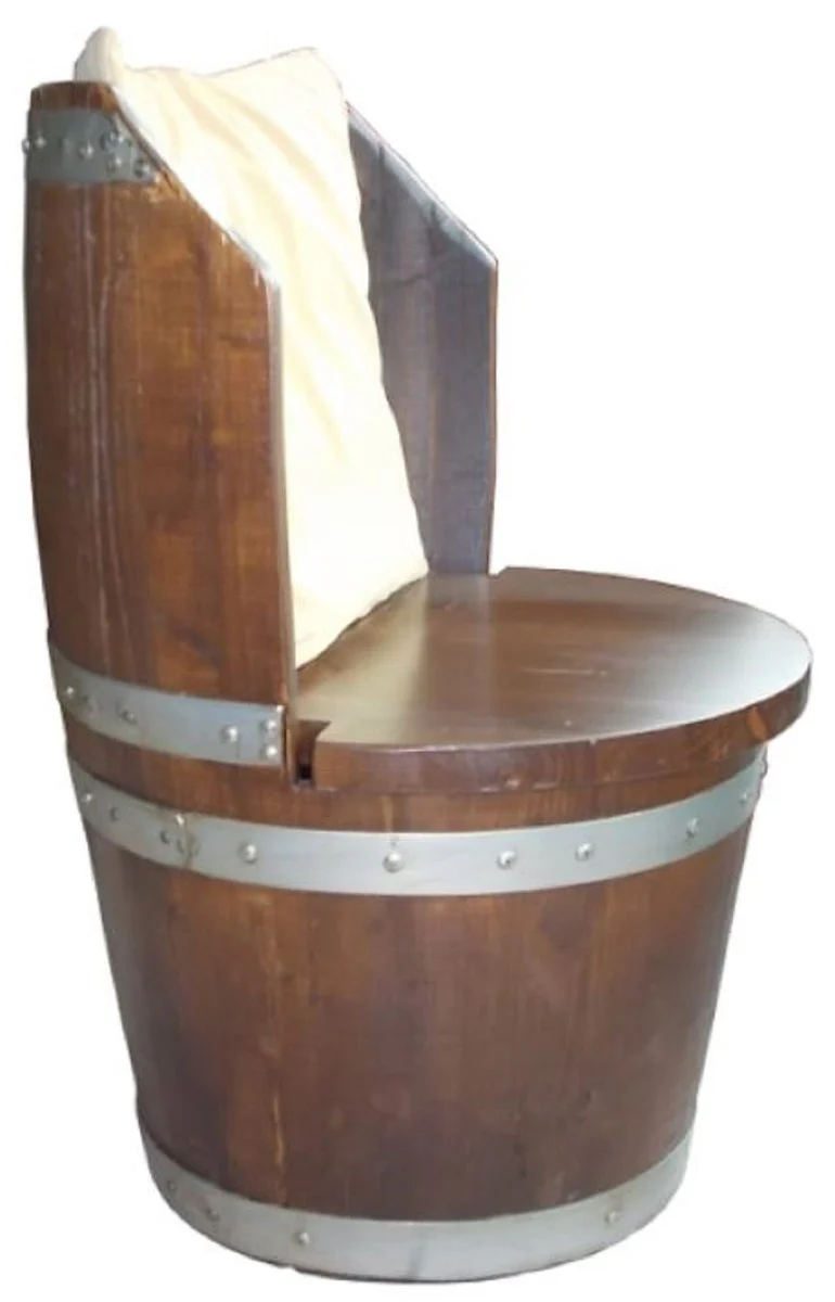 Luxury barrel chair brown / silver Ø 50 x H. 75 cm - solid wood wine barrel chair - garden terraces catering furniture