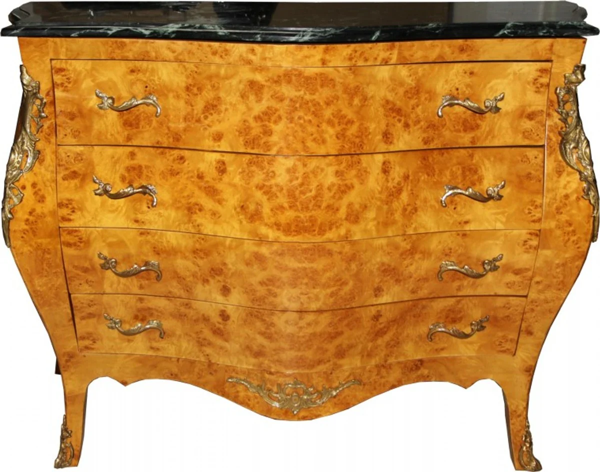 Baroque chest of drawers bird's eye maple with 4 drawers and marble top 125 cm - handmade from solid wood