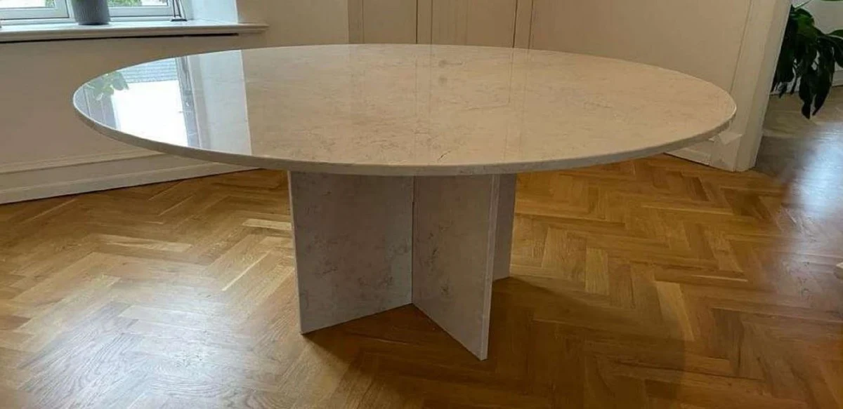 Luxury dining table beige Ø 150 x H. 72 cm - Round travertine natural stone dining room table - Dining room furniture - Travertine furniture - Luxury furniture - Luxury furnishings