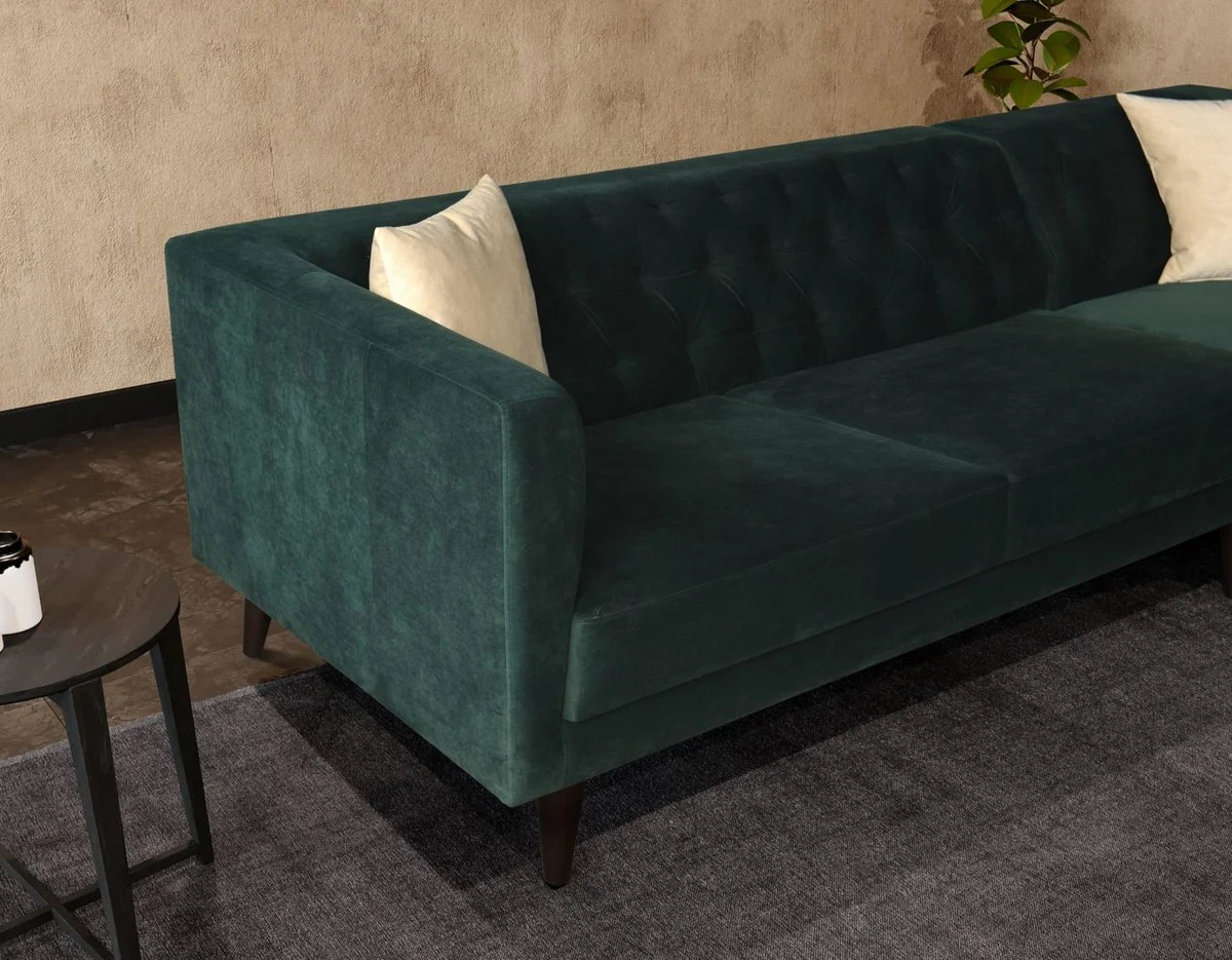 Luxury corner sofa green / black 262 x 178 x H. 74 cm - Living room sofa with elegant velvet fabric - Living room furniture - Luxury furniture - Luxury living room furnishings