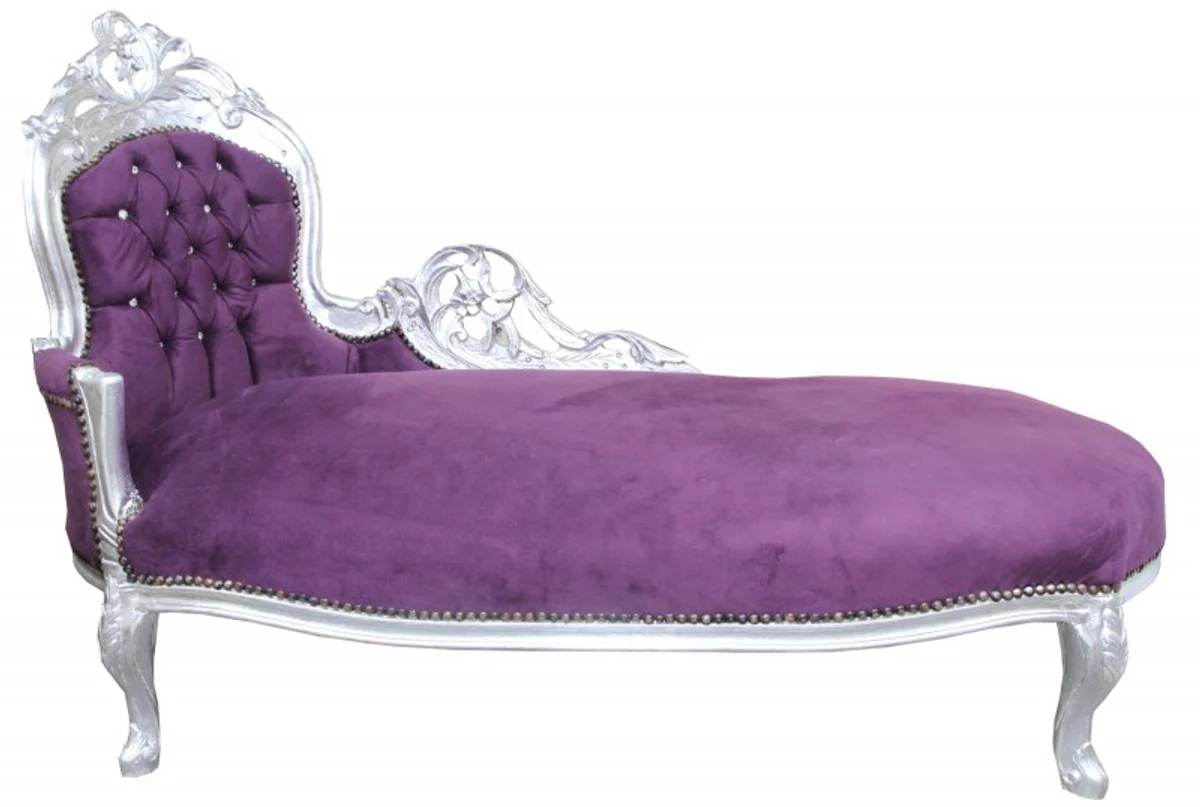 Baroque Chaise Longue King Purple/Silver with Bling Bling Rhinestones Interior