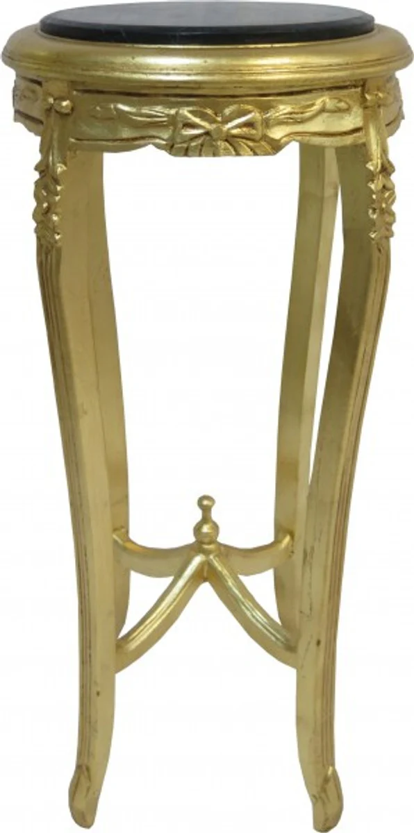 Baroque XL side table with marble top round gold/black 91 x 41 cm antique style
