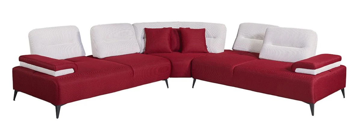 Luxury corner sofa Bordeaux red / white / gray 310 x 310 cm - living room sofa