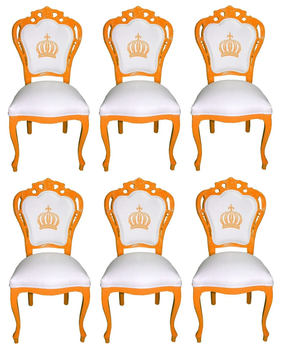 Pompöös by Luxury Baroque Dining Room Chairs White / Orange - Pompöös Baroque Chairs designed by Harald Glööckler - 6 Dining Room Chairs - Baroque Dining Room Furniture