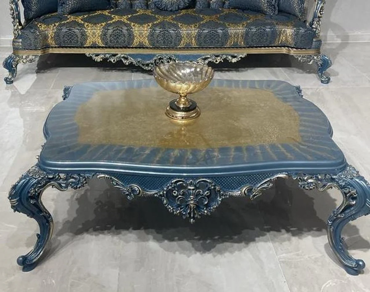 Luxury Baroque coffee table blue / gold - Magnificent living room table in Baroque style - Baroque style living room furniture - Baroque furnishings - Baroque furniture - Luxury furniture in Baroque style