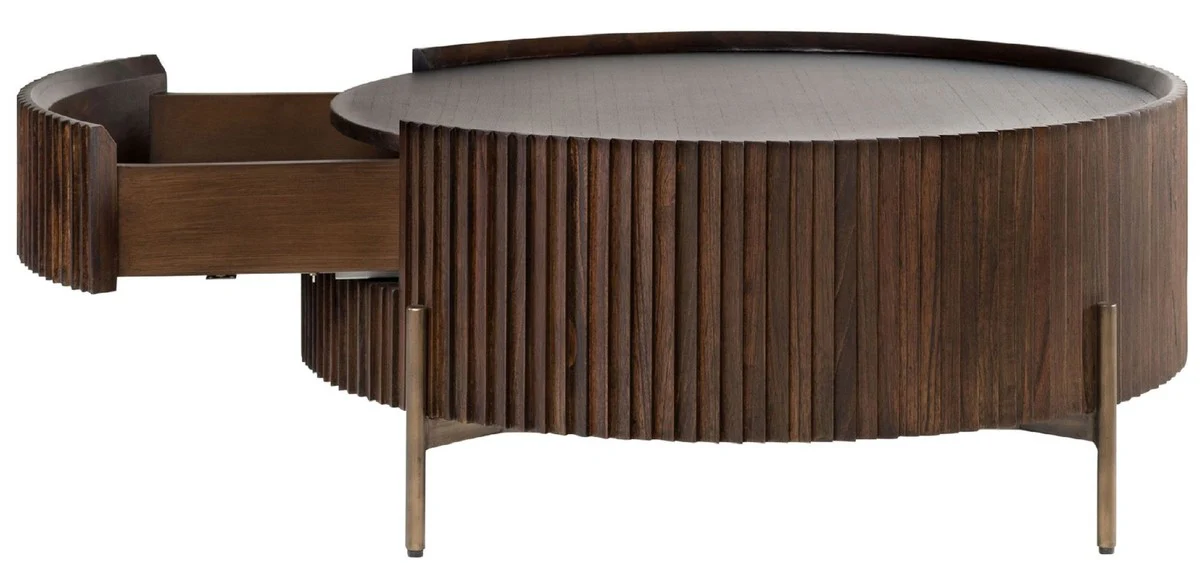 Luxury coffee table dark brown Ø 90 x H. 40 cm - Round living room table with drawer - Living room furniture - Solid wood furniture - Luxury furniture - Luxury furnishings