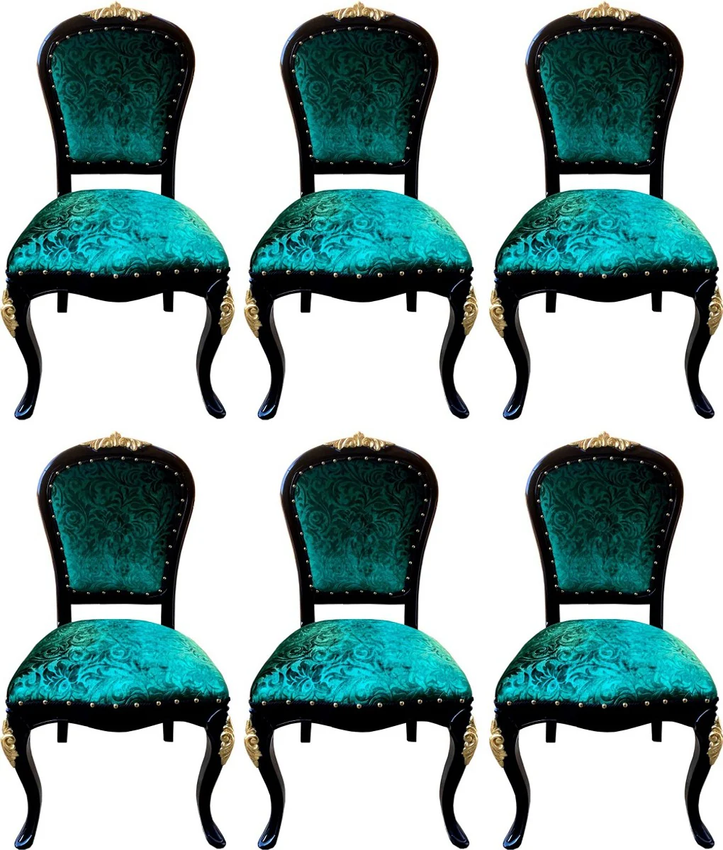 Pompöös by Luxury Baroque Dining Room Chairs Green Pattern / Black / Gold - Pompöös Baroque Chairs designed by Harald Glööckler - 6 Dining Room Chairs - Baroque Dining Room Furniture