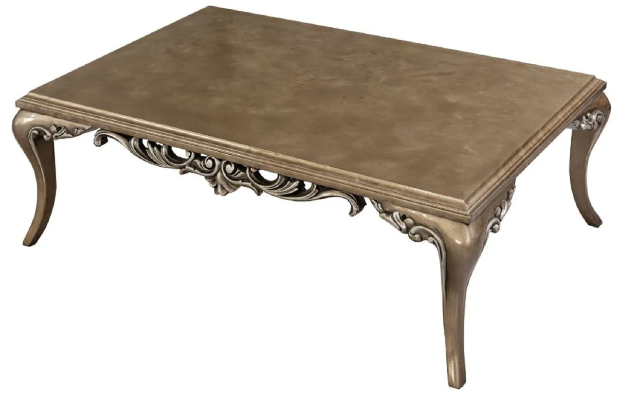 Luxury baroque coffee table brown / silver - magnificent living room table in baroque style - handmade solid wood table - baroque living room furniture