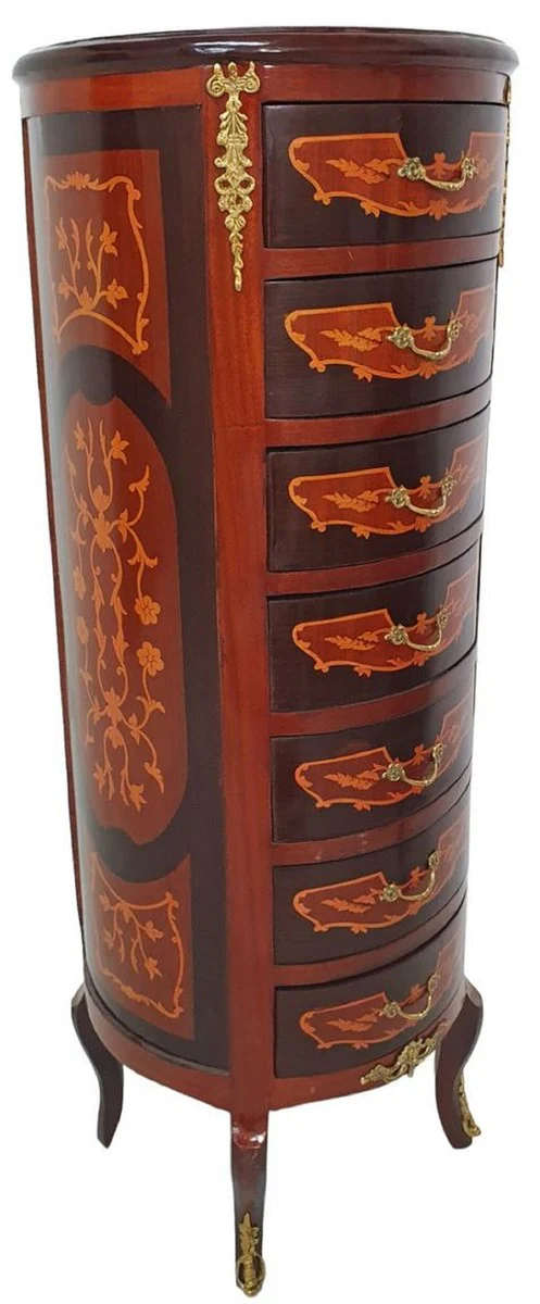 Baroque chest of drawers with 7 drawers brown / gold - round solid wood cabinet in baroque style - living room furniture in baroque style - baroque furniture - baroque furnishings