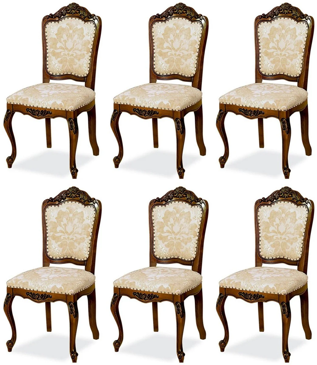 Luxury Baroque Dining Room Chair Set of 6 Beige / Brown H. 103 cm - Baroque Dining Room Furniture
