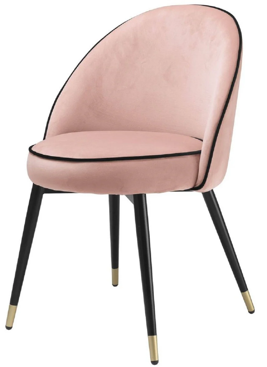 Luxury dining room chair set pink / black / brass 55 x 64 x H. 83 cm - Dining room chairs with elegant velvet fabric - Dining room furniture