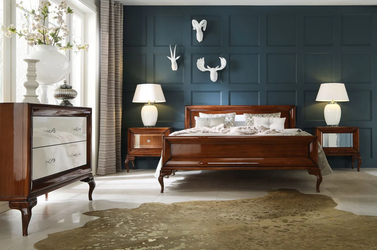 Luxury Art Deco bedside table high gloss brown 70 x 42 x H. 65 cm - Mirrored side table with drawer - Luxury bedroom furniture - Luxury Art Deco furniture