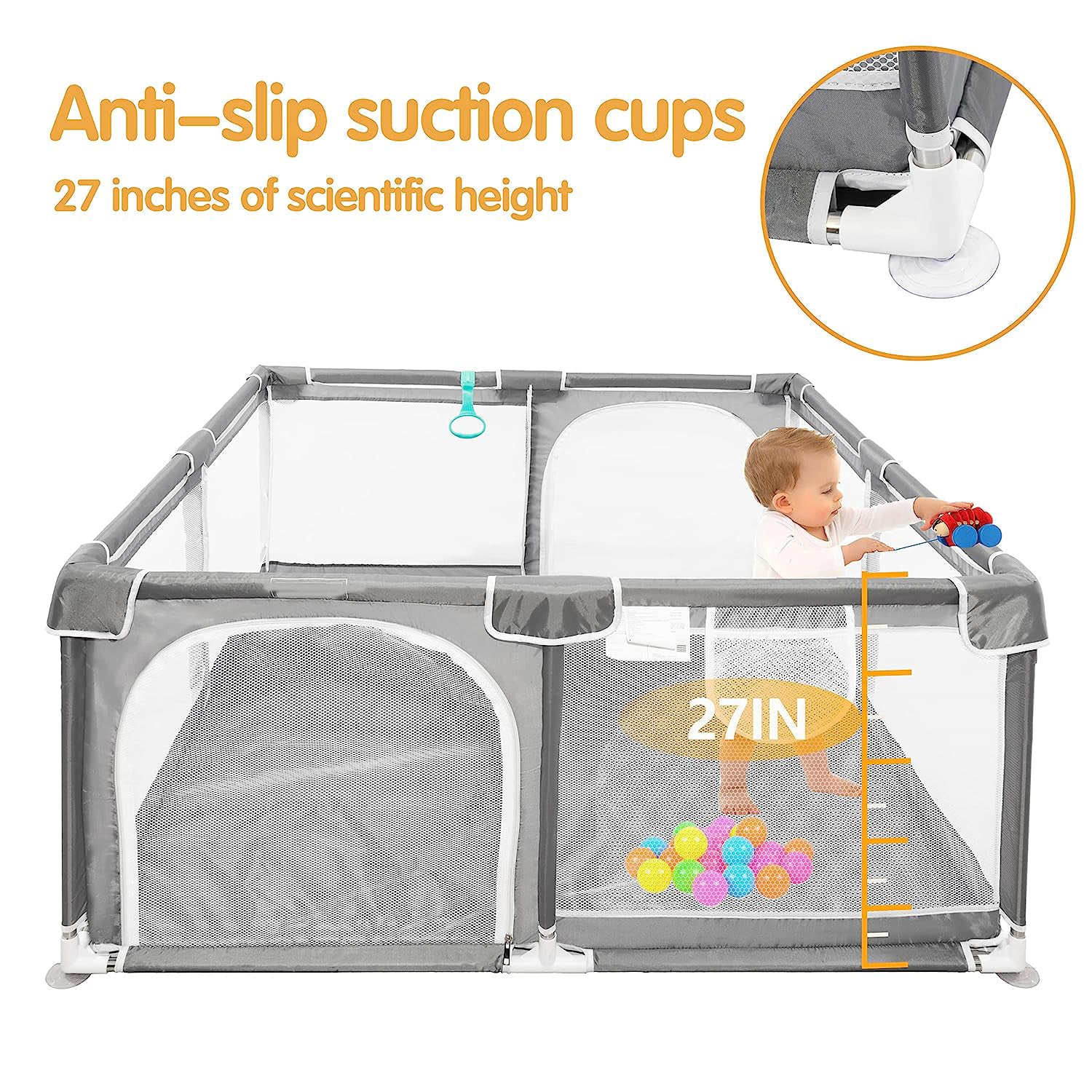 Baby-Laufstall, 127 x 127 cm, Pack N Play, Laufstall, Babygitter, Kinderaktivitätscenter, Laufstall für Babys und Kleinkinder, für drinnen und draußen (schwarz)