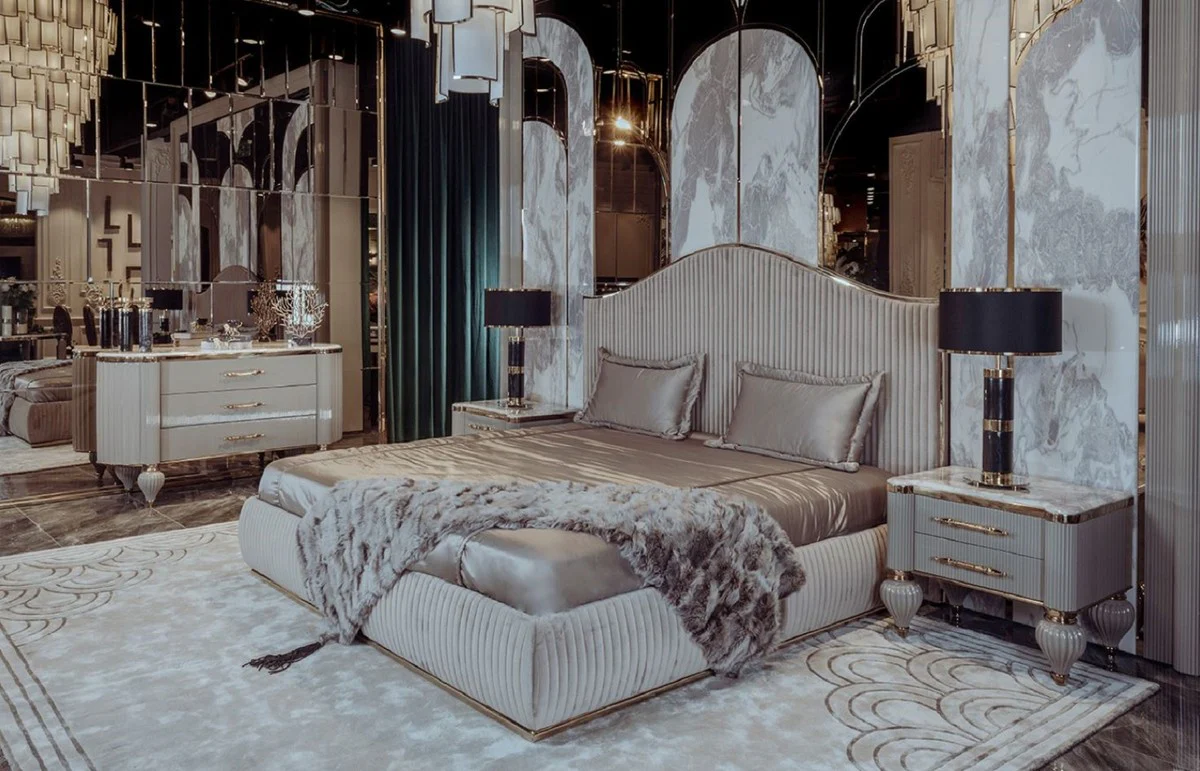 Luxury Art Deco chest of drawers gray / white / gold - Magnificent chest of drawers with 3 drawers and faux marble top - Art Deco bedroom & hotel furniture - Luxury collection