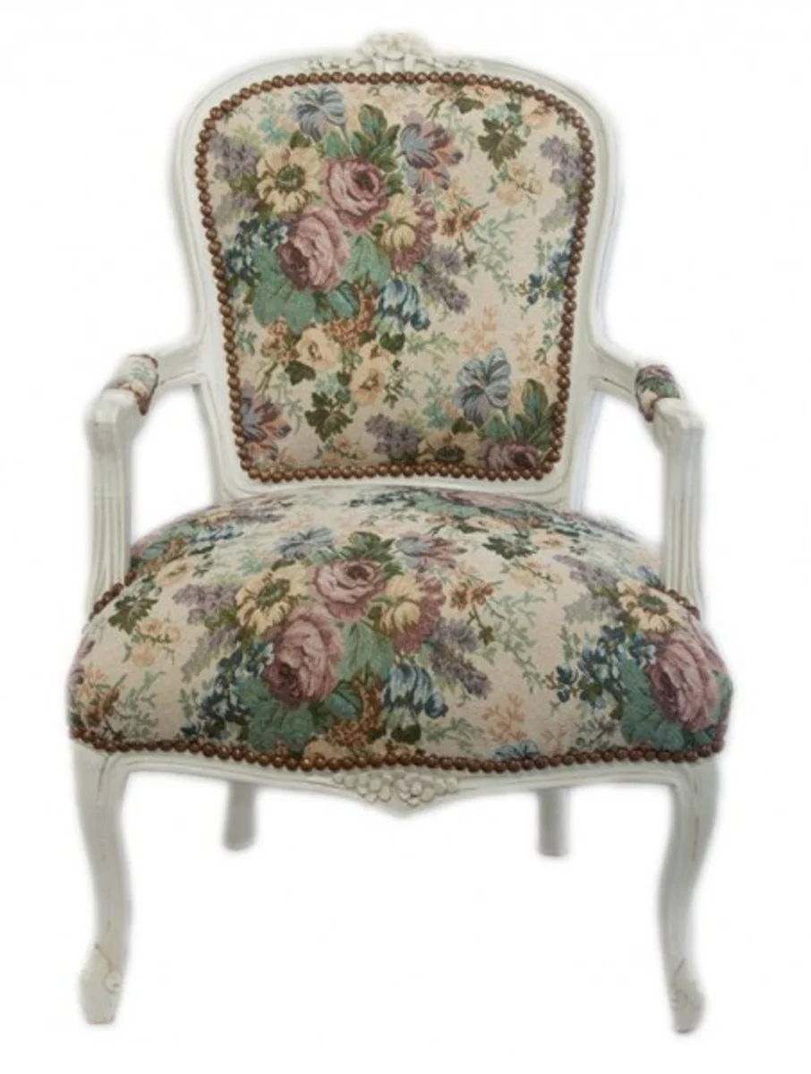 Baroque Salon Chair Flower Pattern/Antique White - Antique Design Furniture