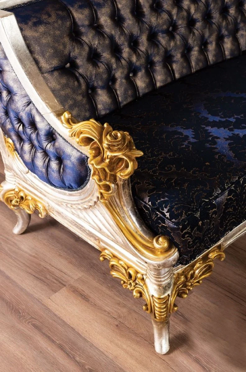 Luxury baroque sofa royal blue / black / silver / gold - magnificent living room sofa with elegant pattern - baroque living room furniture