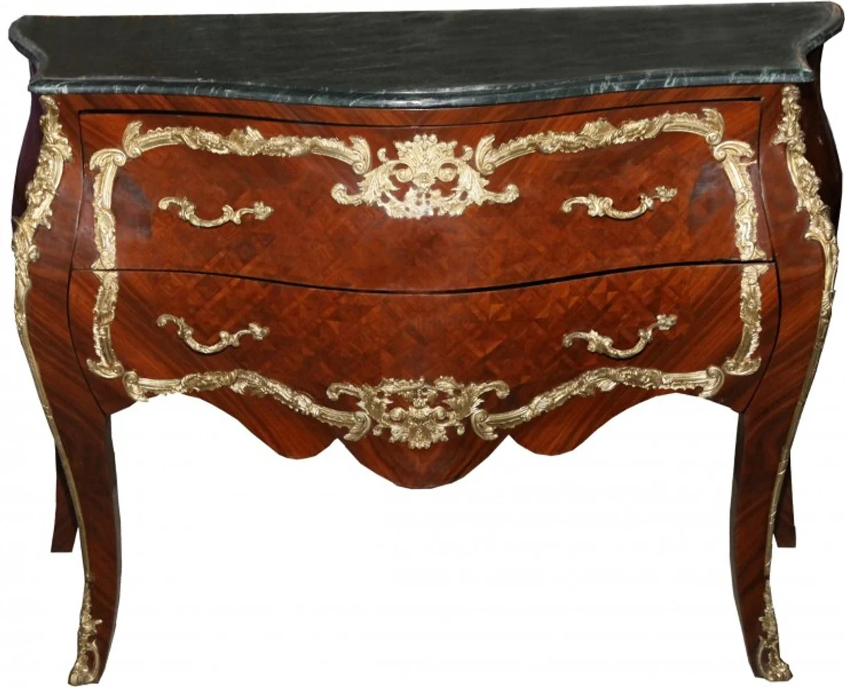 Baroque chest of drawers brown with marble top mahogany inlays W 129 cm - Baroque furniture chest of drawers
