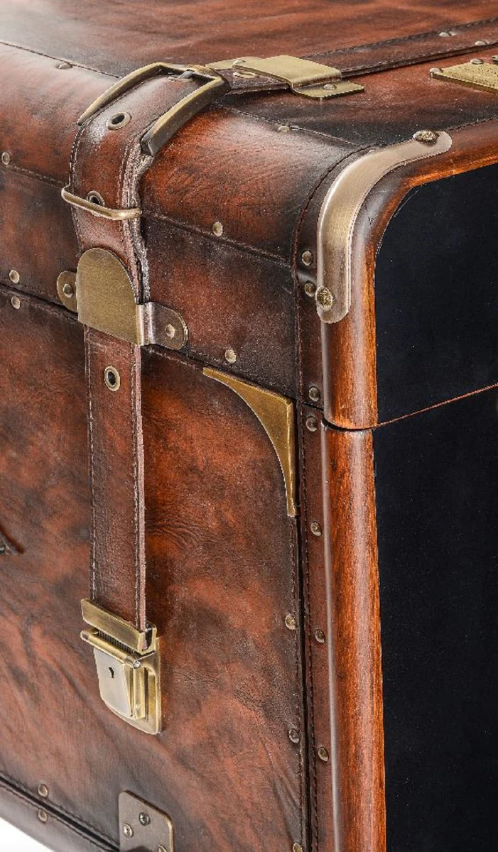 Luxury leather minibar in suitcase look brown / black / brass 45.5 x 45.5 x H. 73 cm - real leather minibar - bar furniture - real leather furniture - luxury furniture in suitcase look