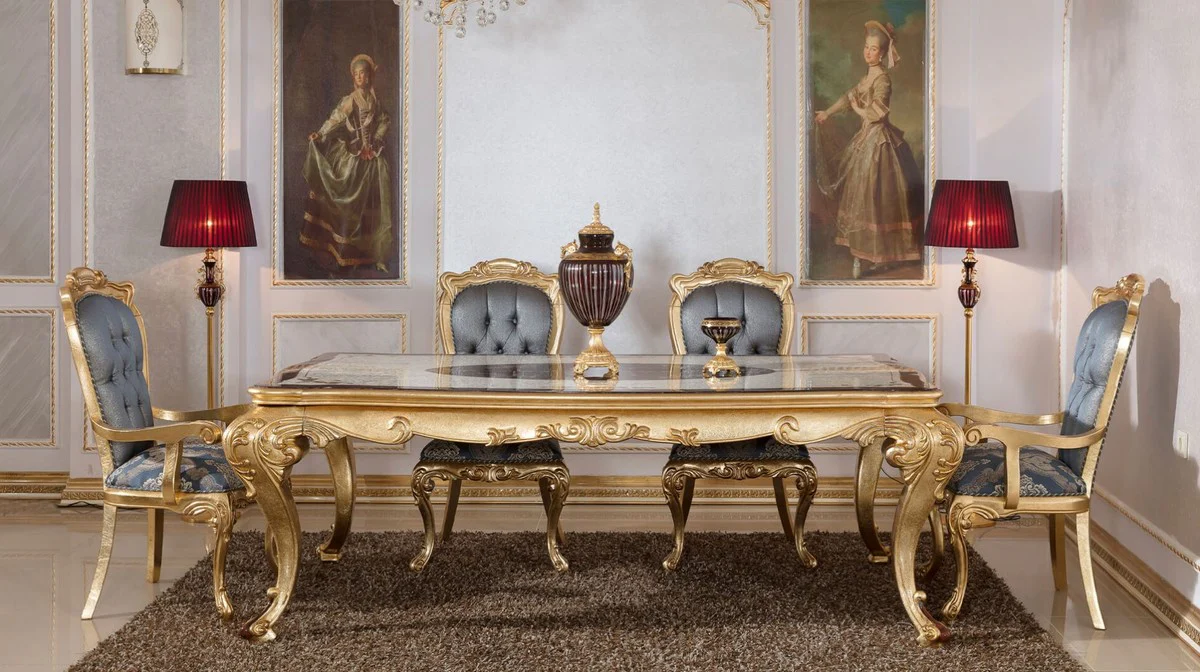 Luxury baroque dining table white / brown / gold - magnificent solid wood dining room table in baroque style - magnificent baroque dining room furniture
