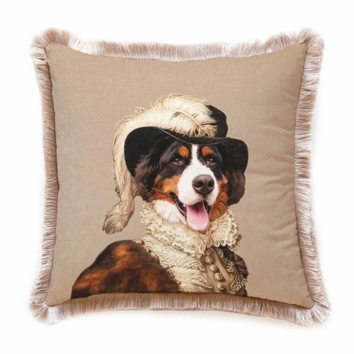 Luxury decorative velvet cushion Lord St. Bernard cream 45 x 45 cm