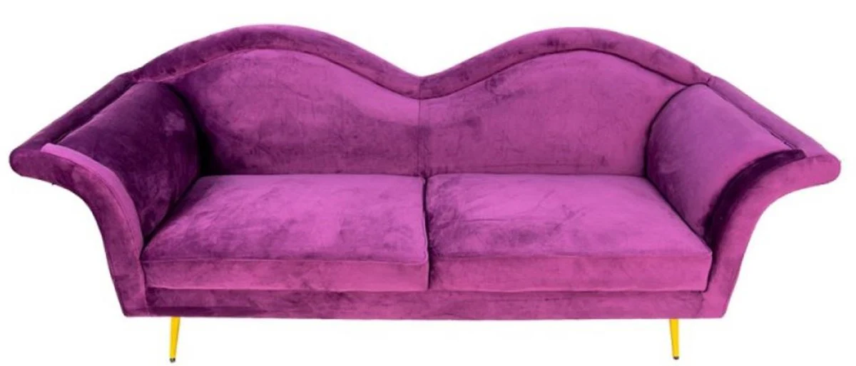 Luxury designer 3-seater sofa purple / gold 215 x 73 x H. 85 cm - living room sofa - living room furniture - luxury furniture - designer furniture - living room furnishings - luxury furnishings