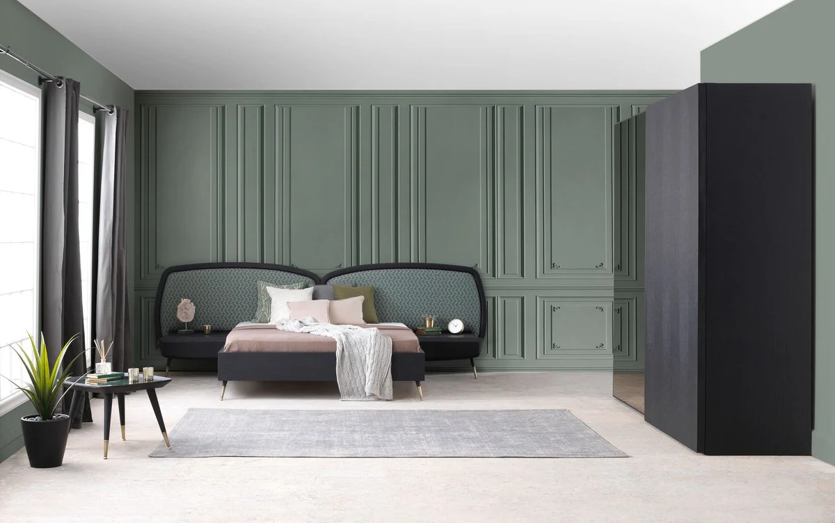 Luxury bedroom wardrobe black 260 x 70 x H. 228 cm - Illuminated solid wood wardrobe with 2 sliding doors - Bedroom furniture - Hotel furniture - Luxury furniture