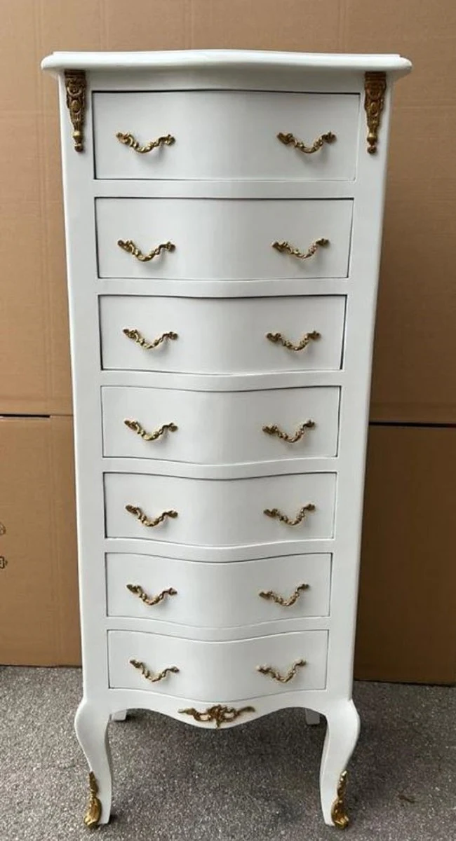 Baroque chest of drawers with 7 drawers white / brass - handmade solid wood cabinet in baroque style - living room furniture in baroque style - baroque furniture - baroque furnishings
