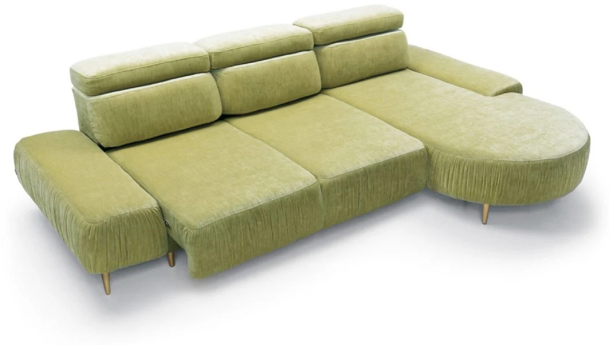 Luxury corner sofa green / brass 294 x 105-182 x H. 83-97 cm - Living room sofa with 3 adjustable headrests and electrically adjustable seat - Luxury living room furniture