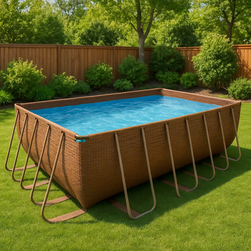 Rechteckiger Röhrenpool, brauner rechteckiger Aufstellpool, braun, Metall und PVC, Garten und Außenbereich, 404 x 201 x 100 cm BQLmZGG654tq
