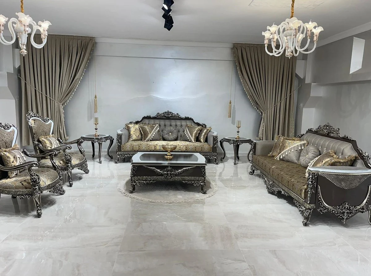 Luxury baroque coffee table black / white / silver - magnificent living room table in baroque style - baroque style living room furniture - baroque furnishings - baroque furniture - luxury furniture in baroque style