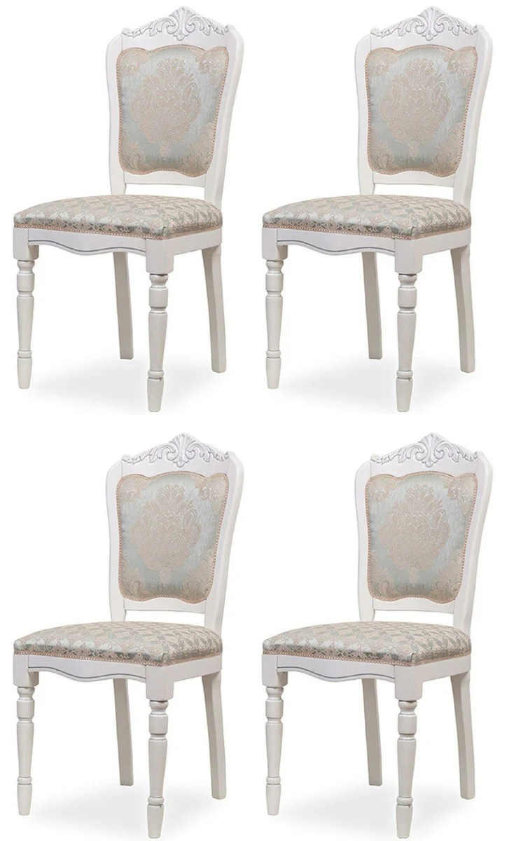 Luxury Baroque Dining Room Chair Set of 4 Silver / Beige / White H. 104 cm - Baroque Dining Room Furniture